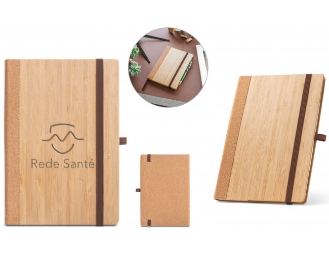 Caderno A5 de capa dura em folha de bambu e cortia Modelo INF 93281